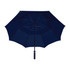 A navy blue vented golf umbrella with a sturdy handle and a curved canopy design. Features a logo on the handle.