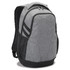 A grey laptop backpack featuring a textured design, black accents, and side mesh pockets. It also has a logo.