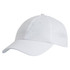 A white cap with a textured mesh design and a curved brim, featuring a logo on the front.