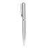A silver metal ballpoint pen featuring a sleek design and a clip for easy attachment. Includes branding detail.