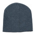 A grey beanie made from soft fabric, featuring a seamless design and a small logo.