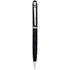 A black pen with a silver accent and a small logo on its body.