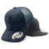A trucker cap featuring a dark camouflage pattern and a solid black design, both with mesh panels and logos.