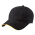 A black cap with a yellow accent on the brim and a logo on the front. Suitable for casual wear.