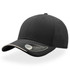 A black cap with a curved brim and a contrasting underside, featuring a logo on the side.
