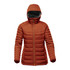 A thermal jacket in burnt orange with a hood, featuring a zippered front and insulated design.