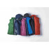 A collection of thermal jackets in green, navy, purple, black, and red, featuring hoods and various styles. Each jacket has a logo.