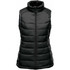 A black thermal vest with a high collar and zip front, featuring a quilted design and armholes.