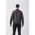 A men's thermal jacket in dark grey with a quilted design, featuring a ribbed hem and cuffs, viewed from behind.