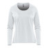 A light grey long sleeve performance tee featuring a round neckline and logo on the label.