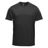 A black short sleeve tee with a round neckline and a small logo on the label.
