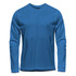 A long sleeve tee in vibrant blue, featuring a simple design and a logo on the chest.