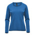 A women's long sleeve tee in a vibrant blue colour, featuring a round neckline and fitted sleeves, with a logo.