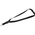 A black lanyard with a flat panel and a clip attachment, designed for holding ID cards or badges.