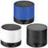 A set of three Cylinder Bluetooth Speakers in blue, white, and black, each with an on/off switch at the base.