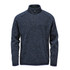 A navy blue pullover jumper with a quarter zip, featuring a chest pocket and textured fabric.