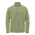 A green men's quarter zip pullover with a textured finish and a front zip pocket. Features a logo on the chest.