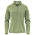 A green women's pullover featuring a quarter zip and long sleeves, with a side pocket and a logo.
