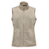A light beige women's fleece vest featuring a full zip and a high collar, with side pockets and a logo.