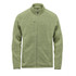 A men's full zip fleece jacket in light green, featuring a zippered chest pocket and a subtle textured finish.