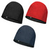 Three Helix Fleece Toques in black, red, and navy blue, featuring a logo on each beanie.