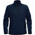 A navy blue men's fleece jumper with a quarter zip and black side panels, featuring a logo.