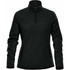 A women's polar fleece jumper in dark green with a 1/4 zip and side pockets, featuring a logo.