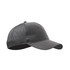 A grey trucker cap with a solid front and mesh back, featuring a logo on the front.