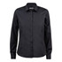 A women's button-up shirt in black, featuring a classic collar and long sleeves. It has buttons down the front and a logo.