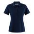 A navy blue women's cotton polo shirt with short sleeves and a button-up front. Features a logo on the chest.