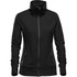 A black Women's Pacifica Jacket featuring a zip front and high collar, with side pockets and a branded logo.