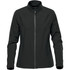 A women's jacket in dark grey with a zip front and a high collar, featuring a logo on the sleeve.
