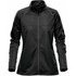 A women's lightweight softshell jacket in black with long sleeves and a collar, featuring a logo.