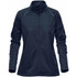 A women's lightweight softshell jacket in navy blue with a zip front, featuring a stand-up collar and a sleek design.