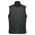 A dark green men's vest featuring a blue zip and a high collar, equipped with a logo.