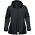 A women's black 3 in 1 jacket with a hood, featuring a zip closure and a logo on the sleeve.
