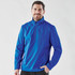 A blue men's 1/4 zip anorak jacket, featuring a collar and side pockets. The jacket has a logo.