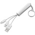A white 3-in-1 charging cable with multiple connectors, attached to a keyring for easy portability.