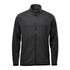 A men's full zip jacket in dark grey with a high collar and zippered pockets. It features a logo.