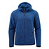 A blue full zip hoodie featuring a hood, front pockets, and a zipper closure. It includes branding on the design.