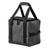 A black cooler bag with sturdy handles and a zippered top, featuring a logo. Ideal for transporting drinks.