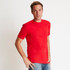 A red men's cotton crew t-shirt worn by a model, featuring a classic crew neckline and short sleeves.