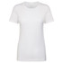 A white women's boyfriend tee with a round neck and short sleeves. The shirt features a logo.