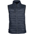 A navy blue men's thermal vest with a zip front and multiple pockets. It features a logo on the chest.