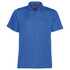 A blue men's polo shirt featuring a classic collar and a logo on the label.