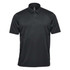 A black men's polo shirt with a collar, featuring short sleeves and a logo on the chest.