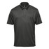 A dark green short sleeve polo shirt featuring a collar and a logo on the chest.