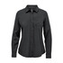 A dark green women's button-up shirt with long sleeves and a single chest pocket. It features a logo on the label.