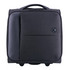 A wheeled underseat luggage in dark grey with a front pocket and a handle. Features a logo on the side.