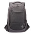 A grey anti-theft backpack featuring multiple zippered compartments and a logo on the front.
